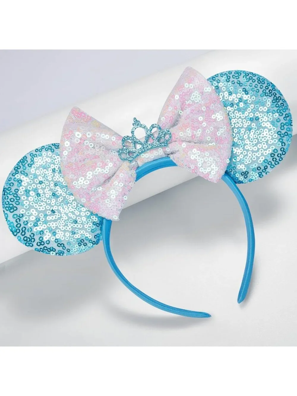 Women Blue Crown Sequin Handmade Mickey Mouse Headband 2 Pieces
